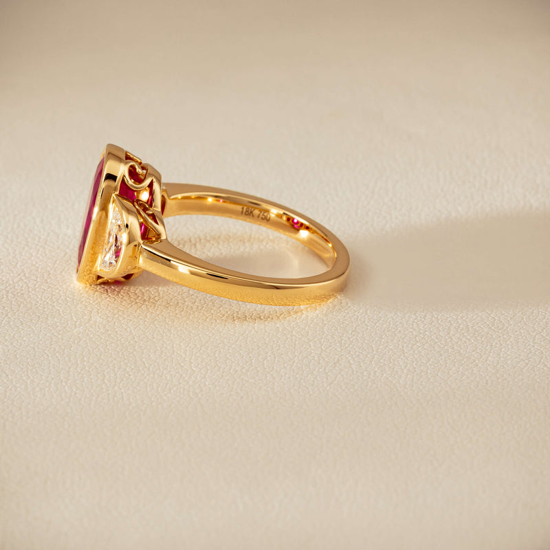 18ct Yellow Gold 4.18ct Oval Ruby & Diamond Ring - Ring - Walker & Hall