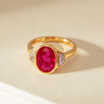 18ct Yellow Gold 4.18ct Oval Ruby & Diamond Ring - Ring - Walker & Hall