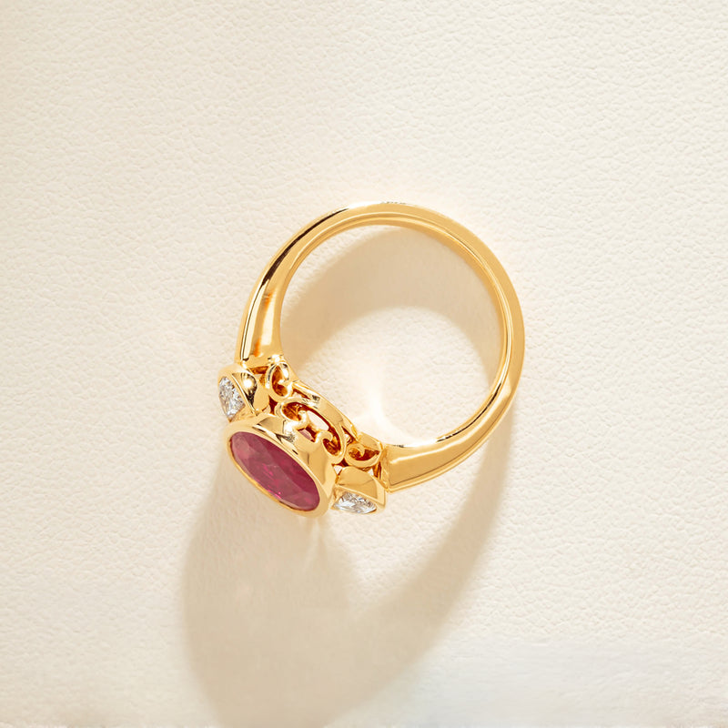 18ct Yellow Gold 4.18ct Oval Ruby & Diamond Ring - Ring - Walker & Hall
