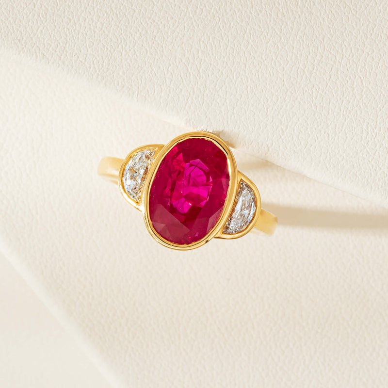 18ct Yellow Gold 4.18ct Oval Ruby & Diamond Ring - Ring - Walker & Hall