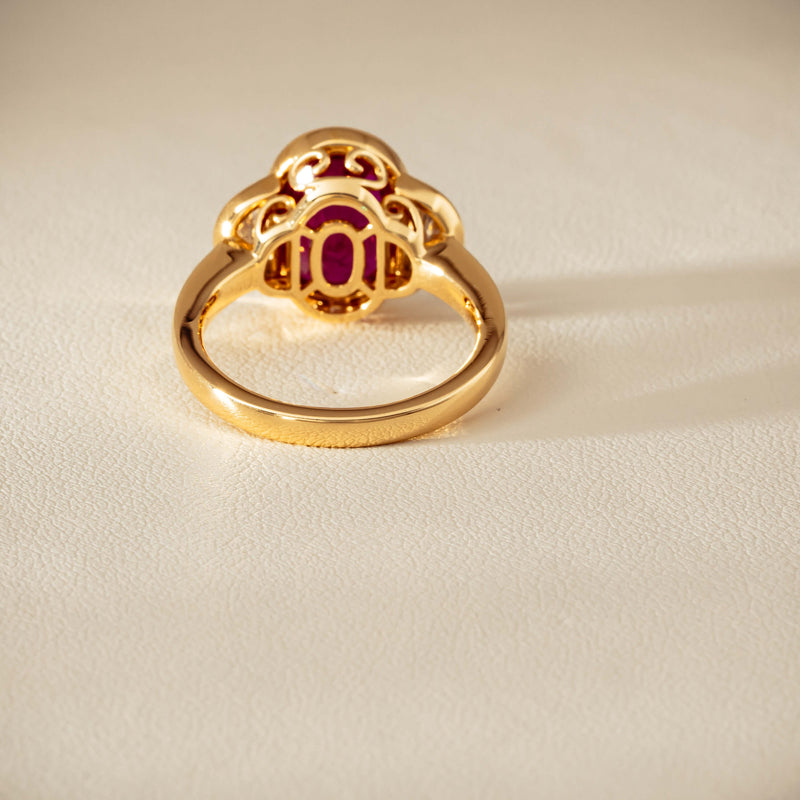 18ct Yellow Gold 4.18ct Oval Ruby & Diamond Ring - Ring - Walker & Hall
