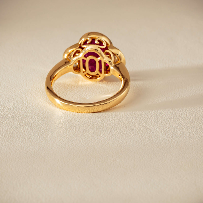 18ct Yellow Gold 4.18ct Oval Ruby & Diamond Ring - Ring - Walker & Hall