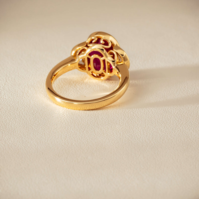 18ct Yellow Gold 4.18ct Oval Ruby & Diamond Ring - Ring - Walker & Hall