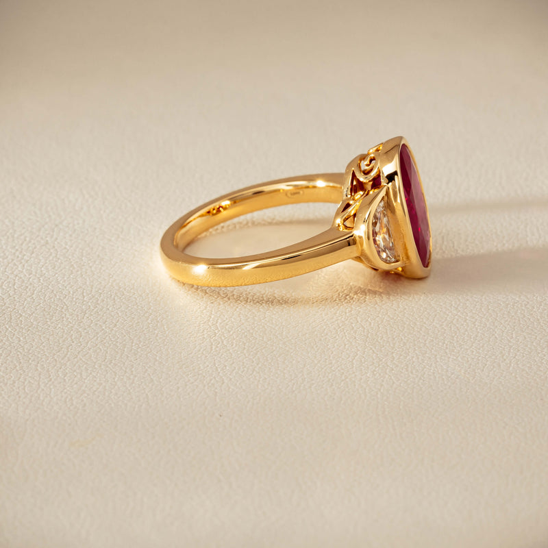18ct Yellow Gold 4.18ct Oval Ruby & Diamond Ring - Ring - Walker & Hall