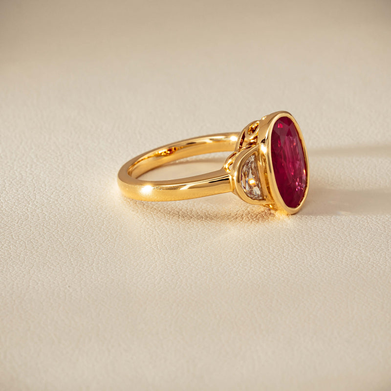 18ct Yellow Gold 4.18ct Oval Ruby & Diamond Ring - Ring - Walker & Hall