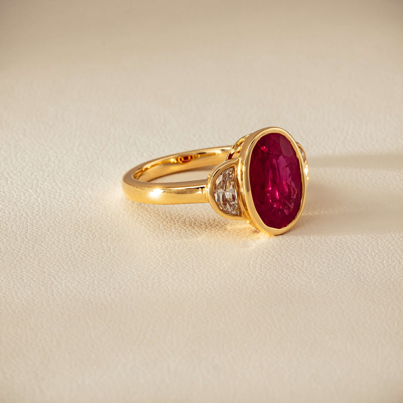18ct Yellow Gold 4.18ct Oval Ruby & Diamond Ring - Ring - Walker & Hall
