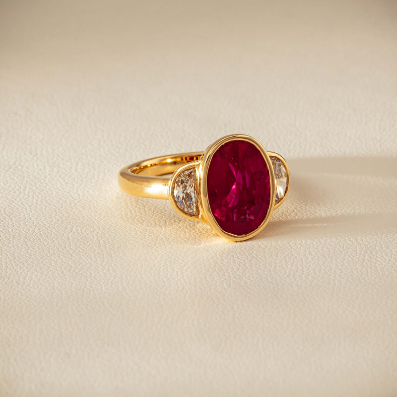 18ct Yellow Gold 4.18ct Oval Ruby & Diamond Ring - Ring - Walker & Hall