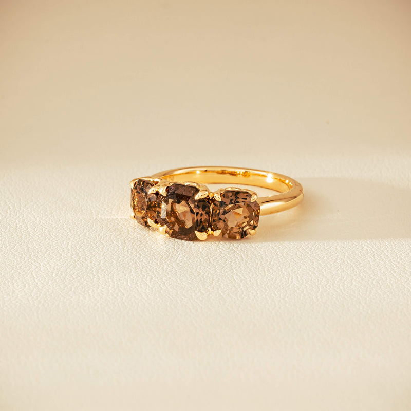 18ct Yellow Gold Three-Stone Smoky Quartz Octavia Ring - Ring - Walker & Hall