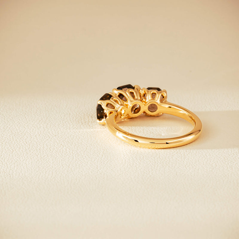 18ct Yellow Gold Three-Stone Smoky Quartz Octavia Ring - Ring - Walker & Hall