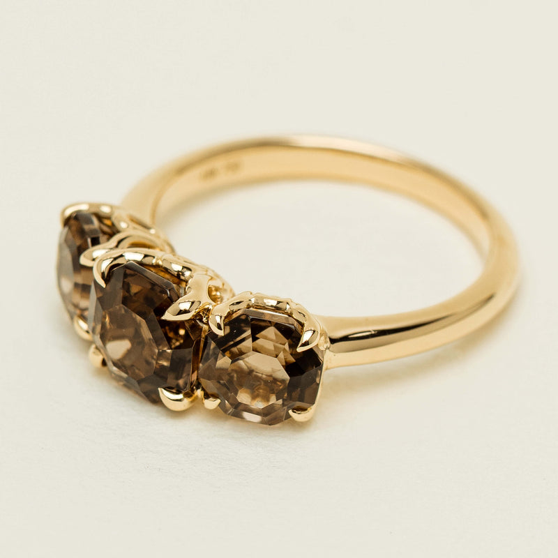 18ct Yellow Gold Three-Stone Smoky Quartz Octavia Ring - Ring - Walker & Hall