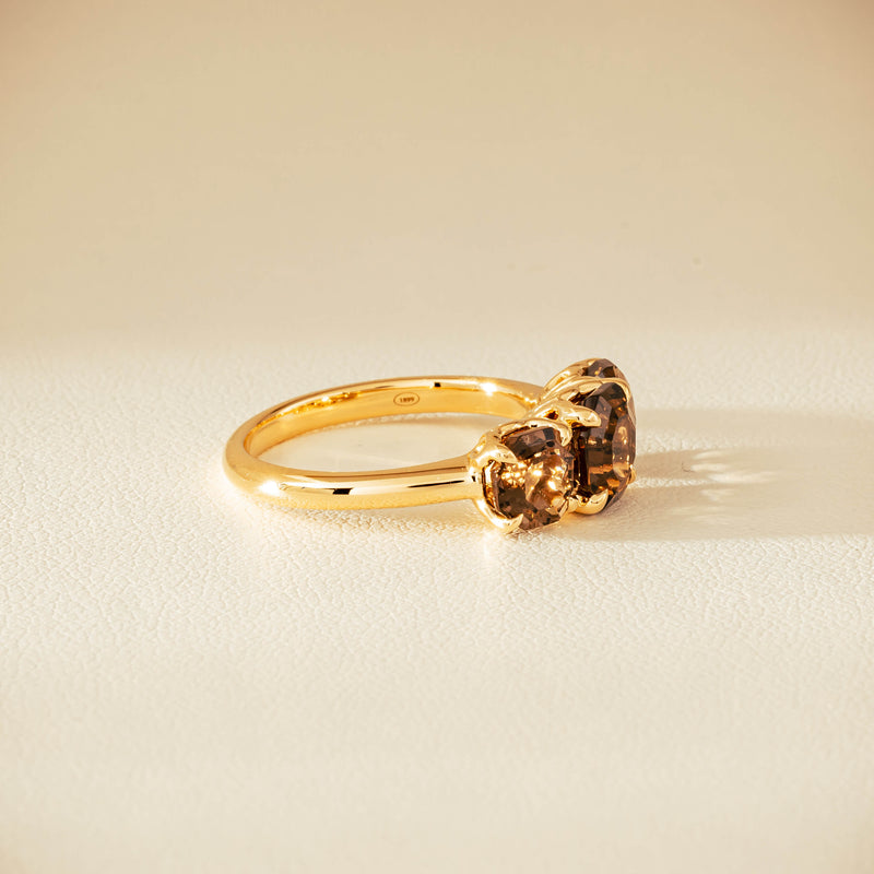 18ct Yellow Gold Three-Stone Smoky Quartz Octavia Ring - Ring - Walker & Hall