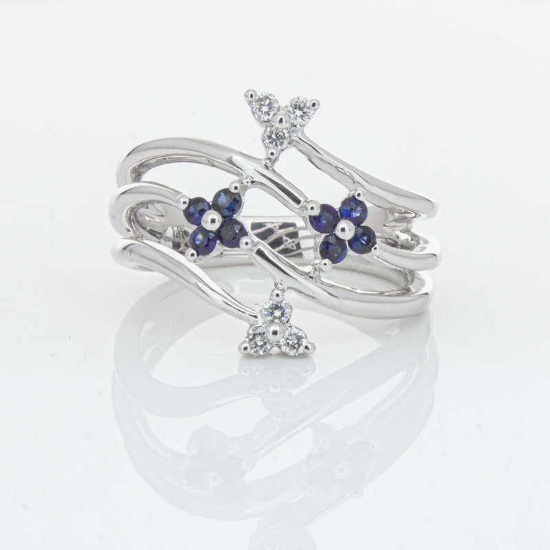 Deja Vu 14ct White Gold .24ct Sapphire & Diamond Floral Ring - Ring - Walker & Hall