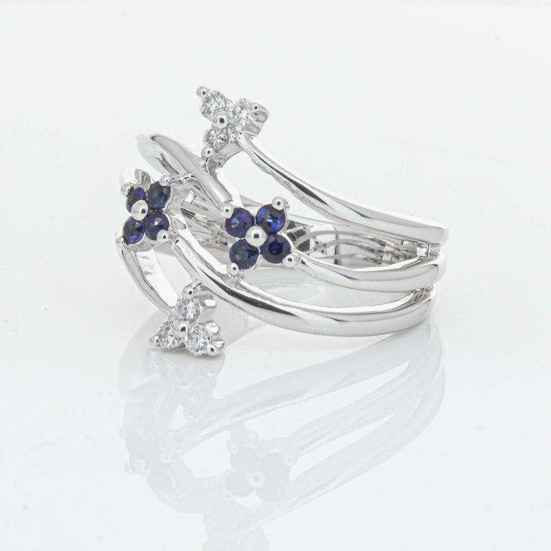 Deja Vu 14ct White Gold .24ct Sapphire & Diamond Floral Ring - Ring - Walker & Hall