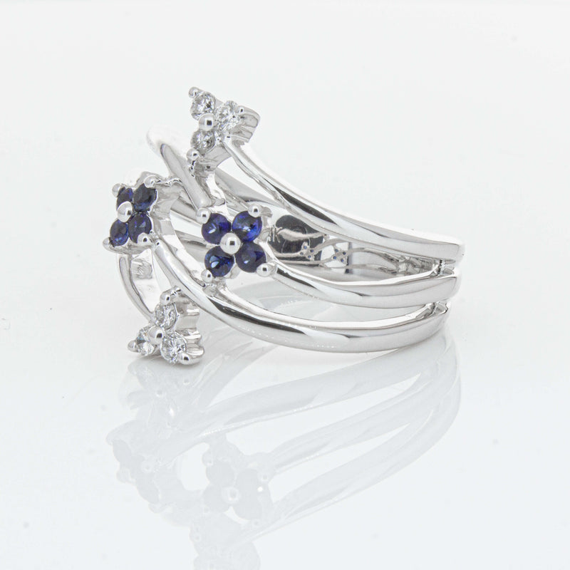 Deja Vu 14ct White Gold .24ct Sapphire & Diamond Floral Ring - Ring - Walker & Hall