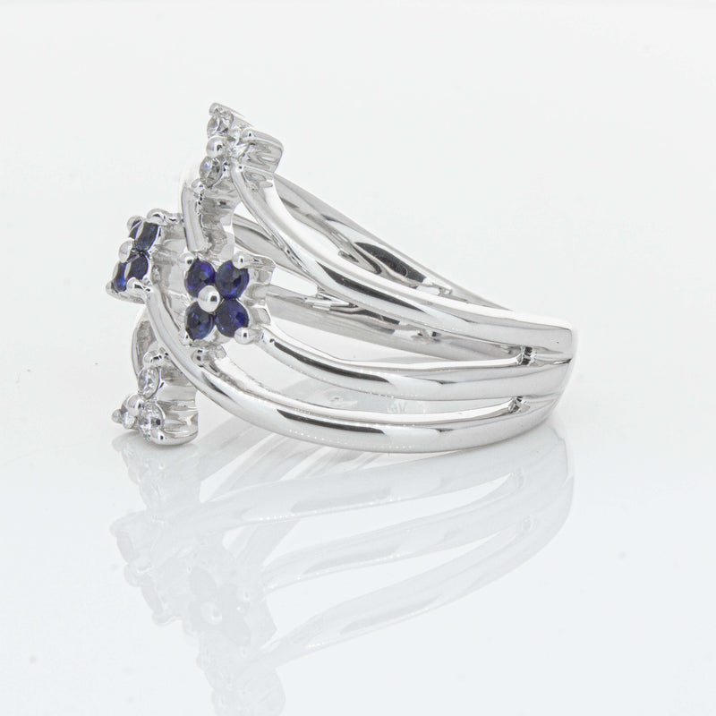 Deja Vu 14ct White Gold .24ct Sapphire & Diamond Floral Ring - Ring - Walker & Hall