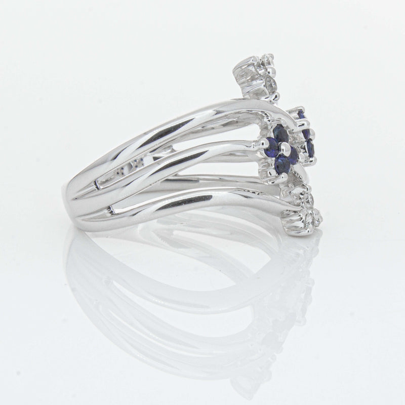 Deja Vu 14ct White Gold .24ct Sapphire & Diamond Floral Ring - Ring - Walker & Hall