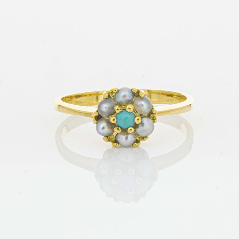 Deja Vu 18ct Yellow Gold Turquoise and Seed Pearl Ring - Ring - Walker & Hall