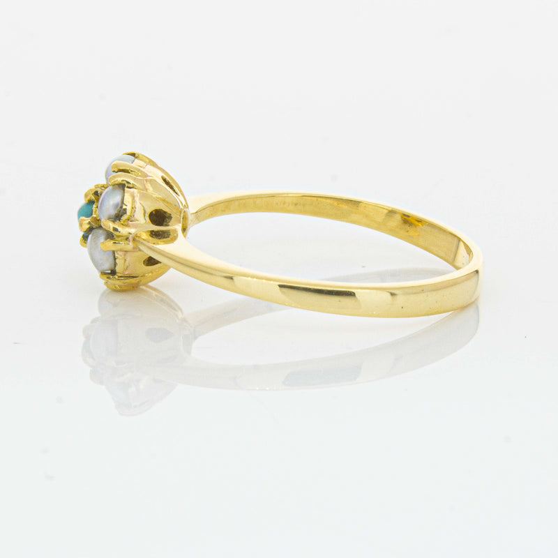 Deja Vu 18ct Yellow Gold Turquoise and Seed Pearl Ring - Ring - Walker & Hall