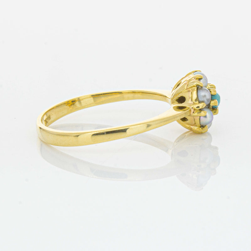 Deja Vu 18ct Yellow Gold Turquoise and Seed Pearl Ring - Ring - Walker & Hall