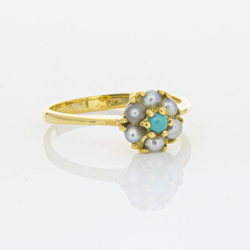 Deja Vu 18ct Yellow Gold Turquoise and Seed Pearl Ring - Ring - Walker & Hall