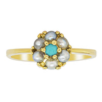 Deja Vu 18ct Yellow Gold Turquoise and Seed Pearl Ring - Ring - Walker & Hall