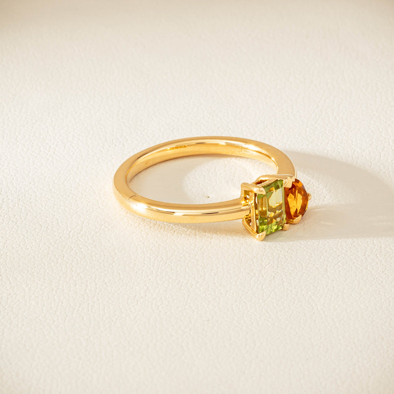 18ct Yellow Gold Peridot & Citrine Toi et Moi Ring - Ring - Walker & Hall