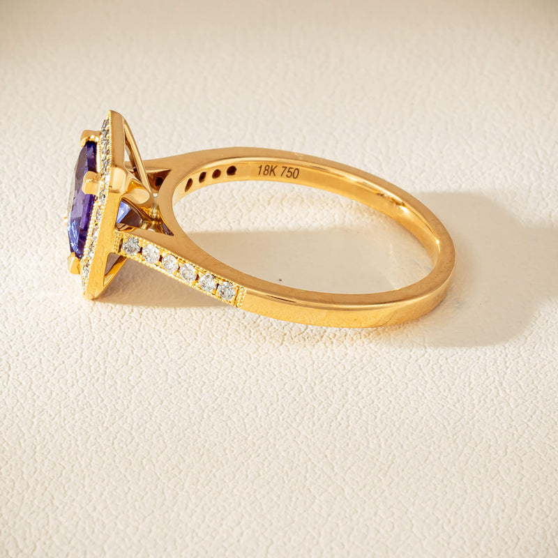 18ct Yellow Gold 1.15ct Tanzanite & Diamond Mandalay Ring - Ring - Walker & Hall