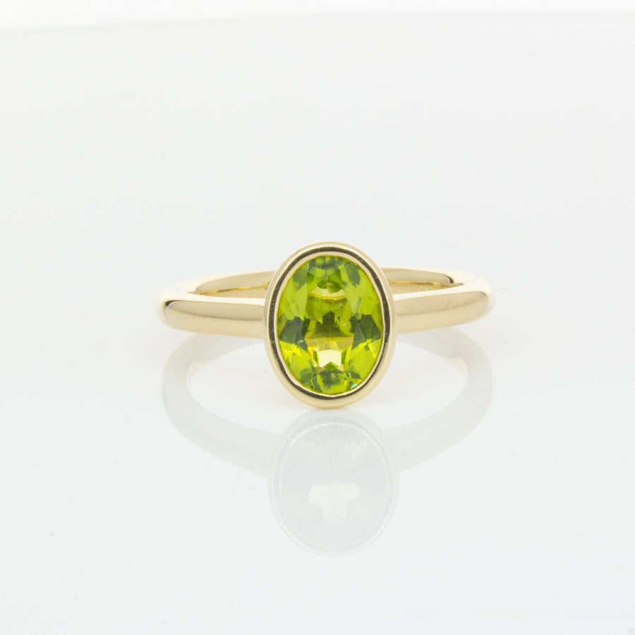 9ct Yellow Gold Peridot Rubover Set Ring - Ring - Walker & Hall
