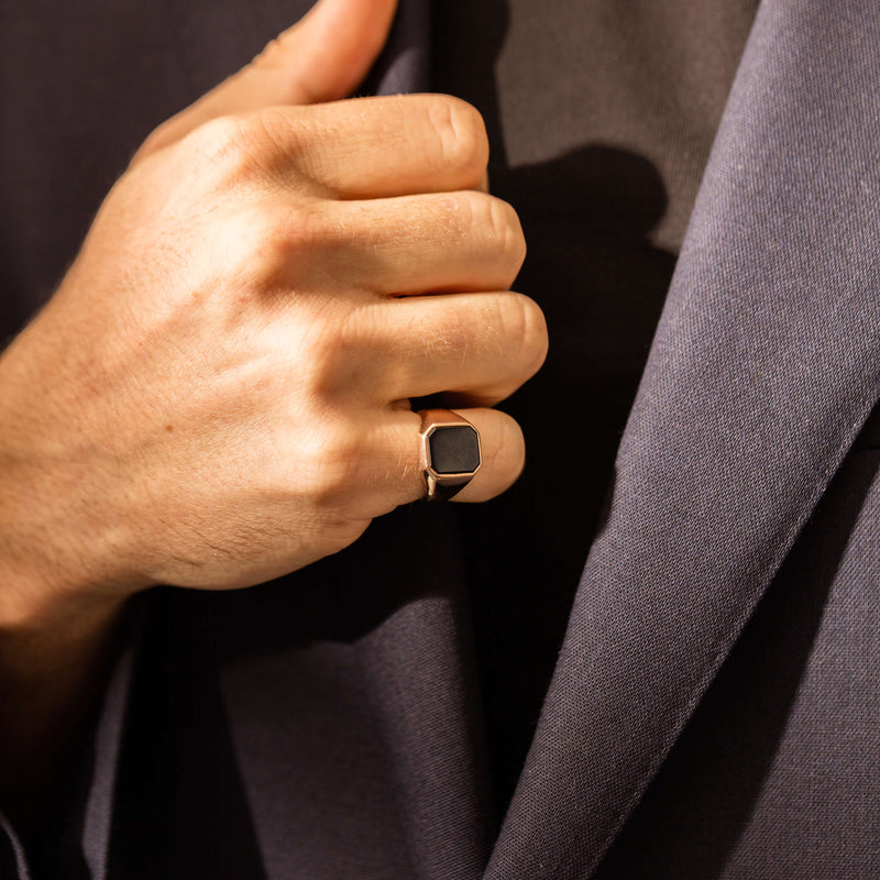 Deja Vu 10ct Rose Gold Onyx Signet Ring - Ring - Walker & Hall