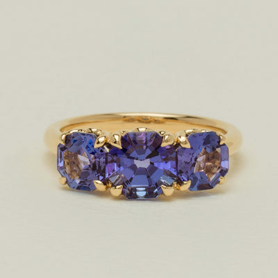 18ct Yellow Gold Three Stone Tanzanite Octavia Ring - Ring - Walker & Hall