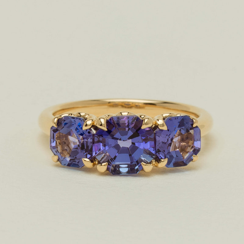 18ct Yellow Gold Three Stone Tanzanite Octavia Ring - Ring - Walker & Hall