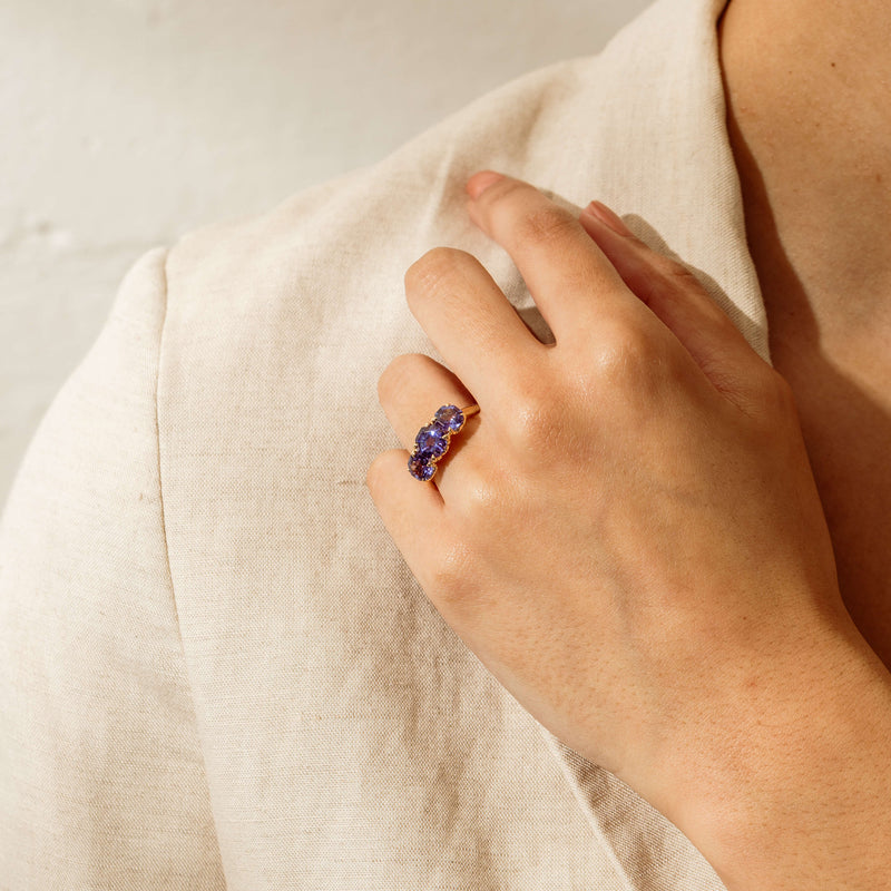 18ct Yellow Gold Three Stone Tanzanite Octavia Ring - Ring - Walker & Hall