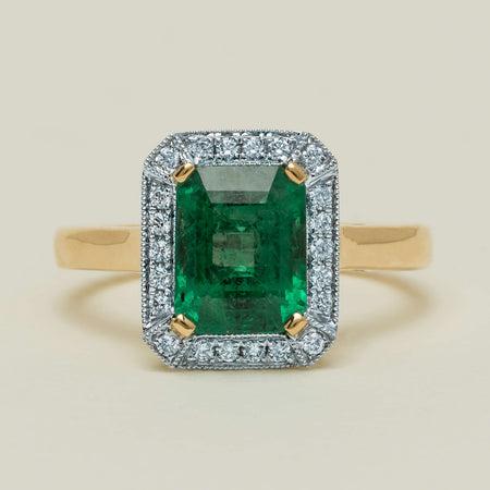 18ct Yellow Gold 2.67ct Emerald & Diamond Empire Ring - Ring - Walker & Hall