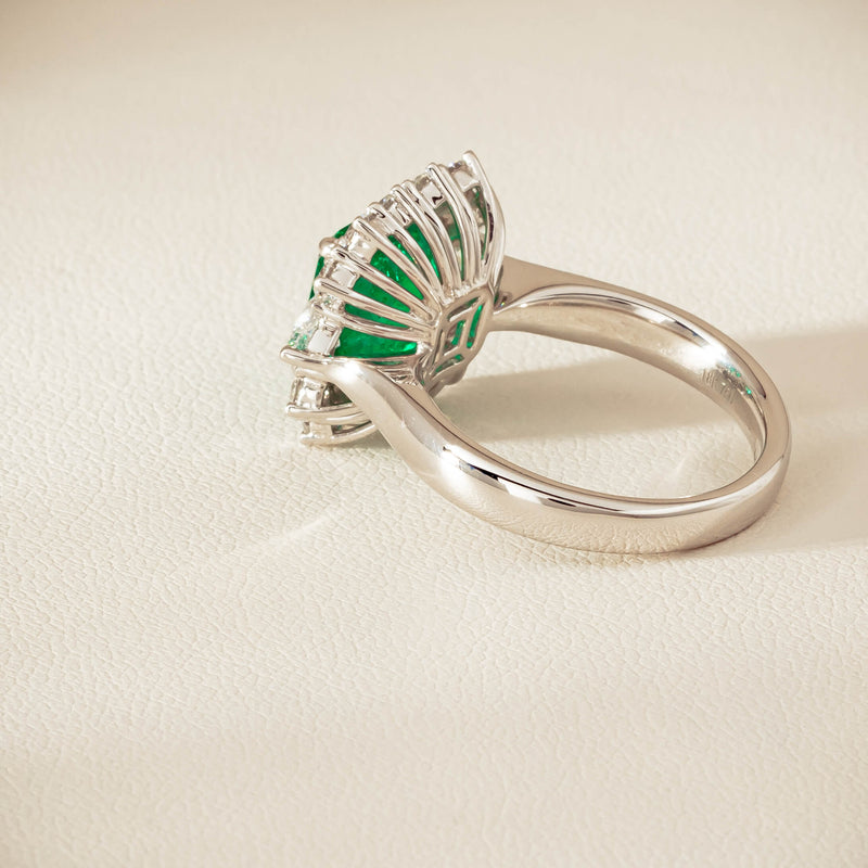 18ct White Gold 3.41ct Emerald & Diamond Cluster Ring - Ring - Walker & Hall