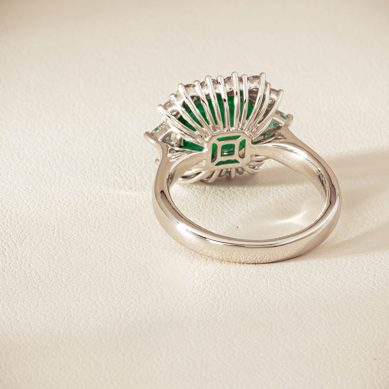 18ct White Gold 3.41ct Emerald & Diamond Cluster Ring - Ring - Walker & Hall