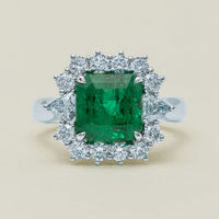 18ct White Gold 3.41ct Emerald & Diamond Cluster Ring - Ring - Walker & Hall