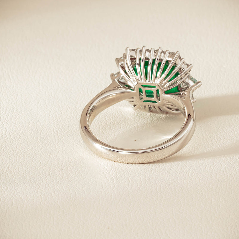 18ct White Gold 3.41ct Emerald & Diamond Cluster Ring - Ring - Walker & Hall