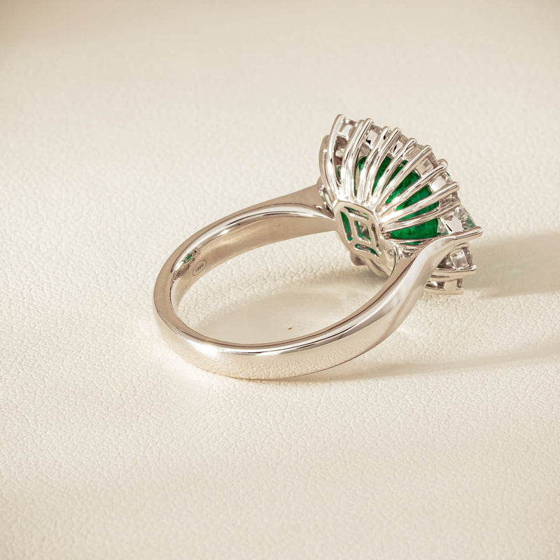 18ct White Gold 3.41ct Emerald & Diamond Cluster Ring - Ring - Walker & Hall