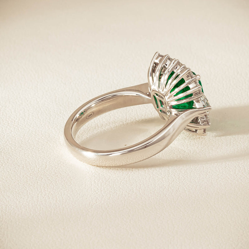 18ct White Gold 3.41ct Emerald & Diamond Cluster Ring - Ring - Walker & Hall