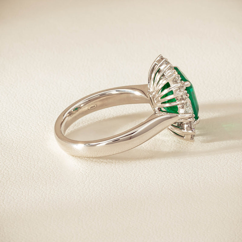 18ct White Gold 3.41ct Emerald & Diamond Cluster Ring - Ring - Walker & Hall