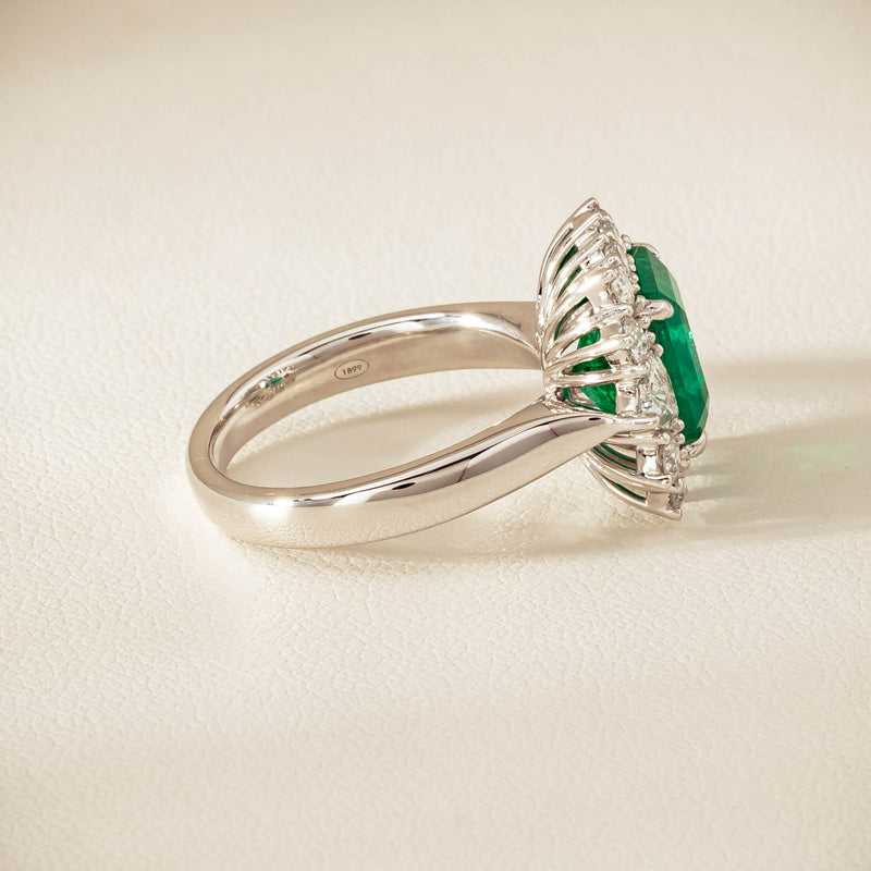 18ct White Gold 3.41ct Emerald & Diamond Cluster Ring - Ring - Walker & Hall