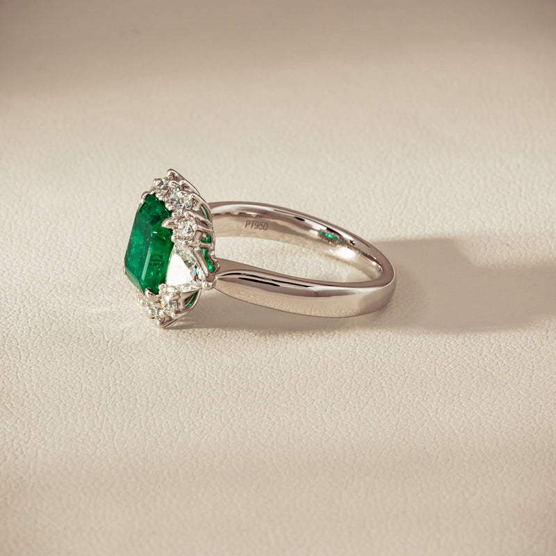 Platinum 2.10ct Emerald & Diamond Cluster Ring - Ring - Walker & Hall