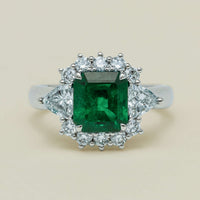 Platinum 2.10ct Emerald & Diamond Cluster Ring - Ring - Walker & Hall