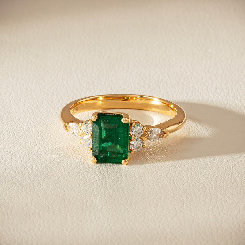 18ct Yellow Gold 1.63ct Emerald & Diamond Oriana Ring - Ring - Walker & Hall