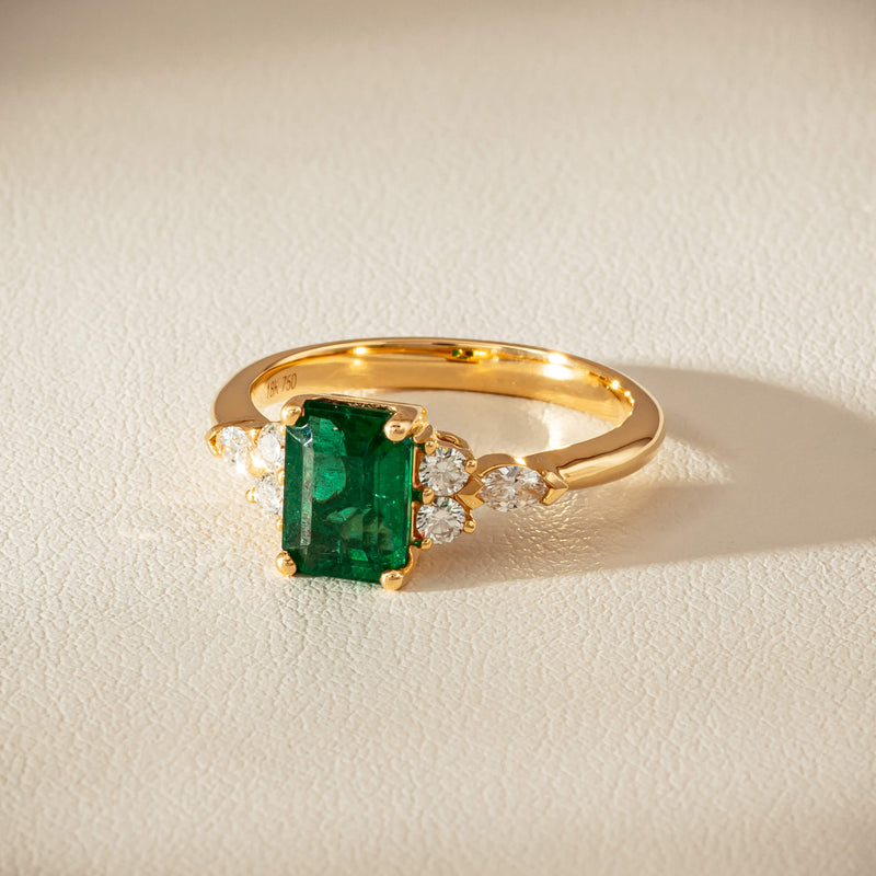 18ct Yellow Gold 1.63ct Emerald & Diamond Oriana Ring - Ring - Walker & Hall
