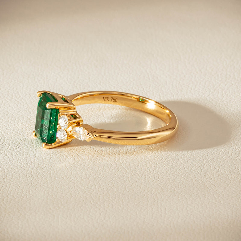 18ct Yellow Gold 1.63ct Emerald & Diamond Oriana Ring - Ring - Walker & Hall