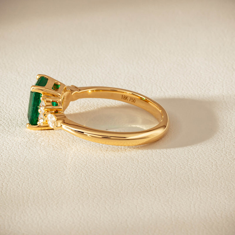 18ct Yellow Gold 1.63ct Emerald & Diamond Oriana Ring - Ring - Walker & Hall