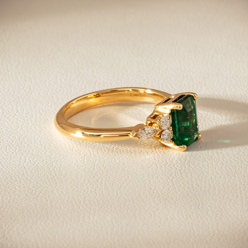 18ct Yellow Gold 1.63ct Emerald & Diamond Oriana Ring - Ring - Walker & Hall