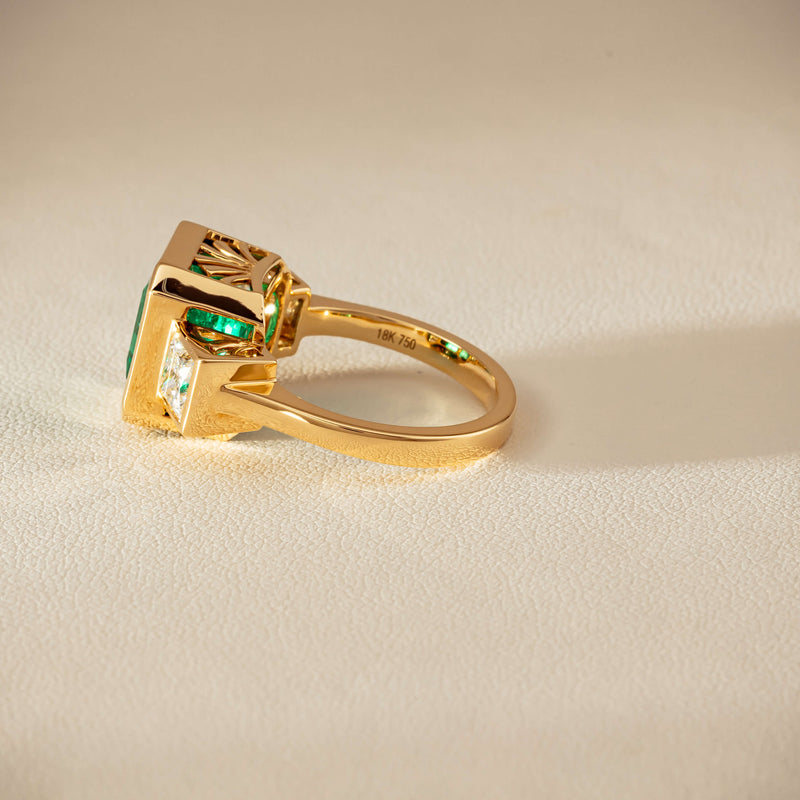 18ct Yellow Gold 5.07ct Emerald & Princess-Cut Diamond Ring - Ring - Walker & Hall