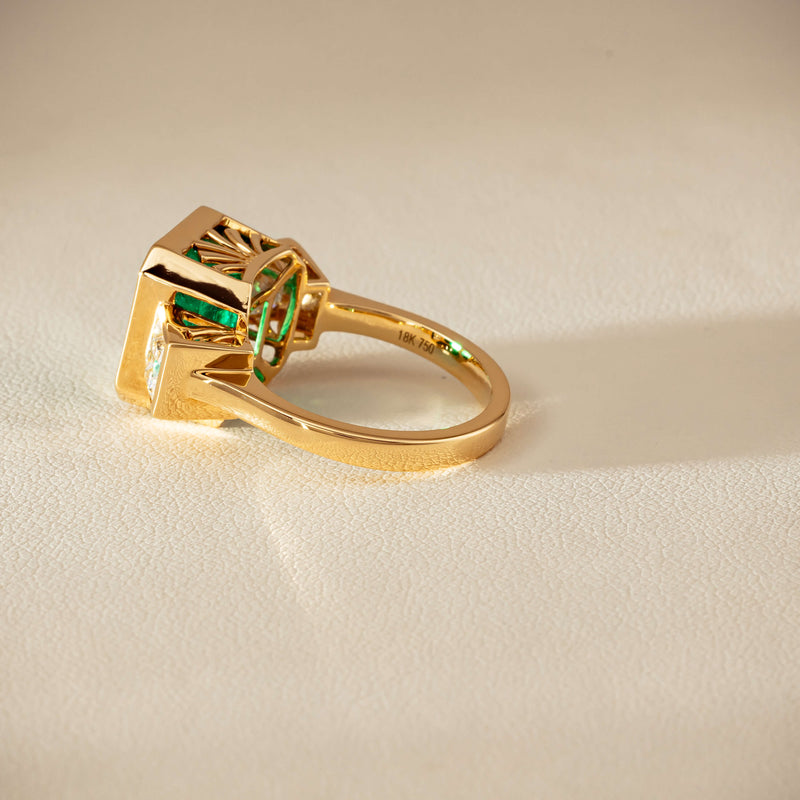 18ct Yellow Gold 5.07ct Emerald & Princess-Cut Diamond Ring - Ring - Walker & Hall